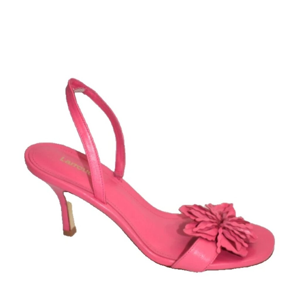 New! LARROUDE Hibiscus Flower Slingback Sandal Leather Pink Size 7 DD488